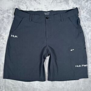 Huk Angler Performance Fishing Shorts Mens XXL Gray Stretch Hybrid
